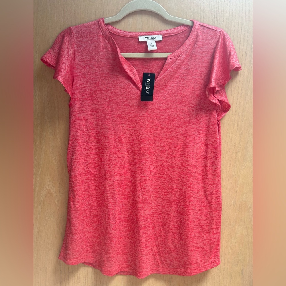White House Black Market Short Sleeve BK Notch Neck Ruffle Tee